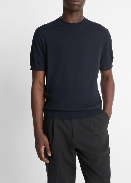 Vince Featherweight Merino Wool-Cashmere Short-Sleeve Sweater - Crew Neck