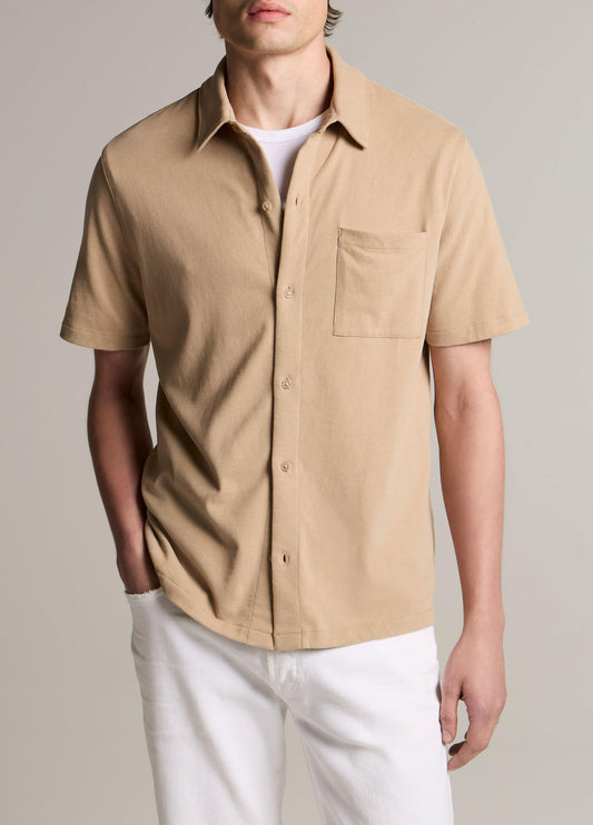 Vince Sueded Cotton Jersey Button-Front Shirt - Short Sleeve