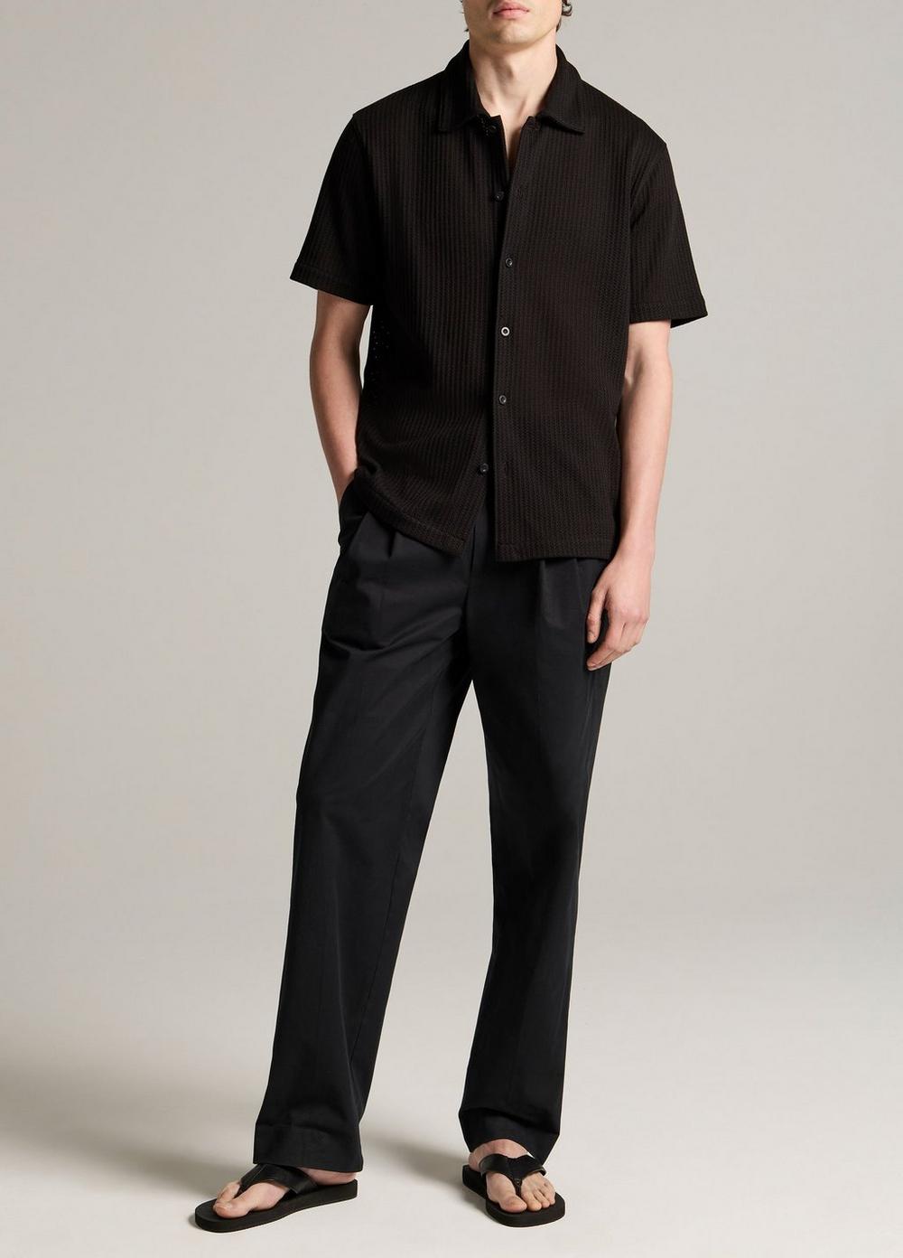 Vince Pointelle Cotton-Blend Button-Front Shirt - Short Sleeve