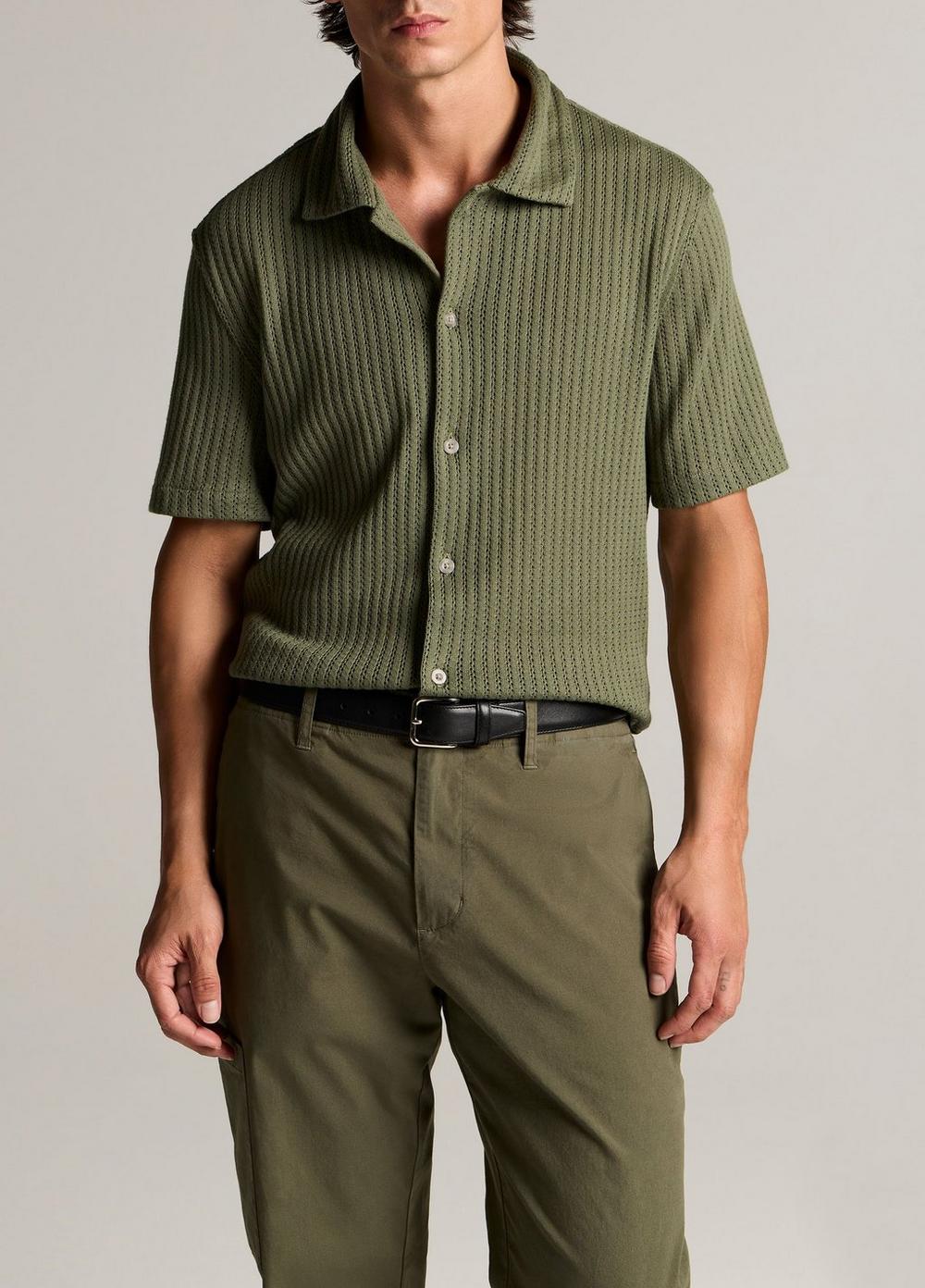 Vince Pointelle Cotton-Blend Button-Front Shirt - Short Sleeve