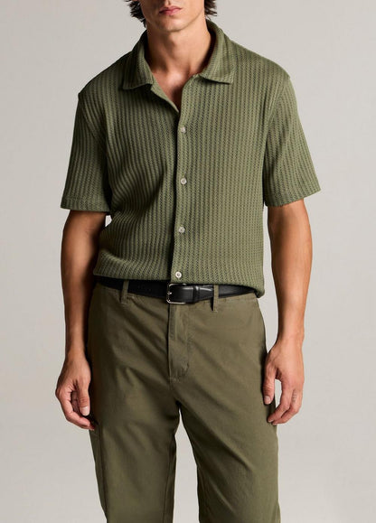 Vince Pointelle Cotton-Blend Button-Front Shirt - Short Sleeve