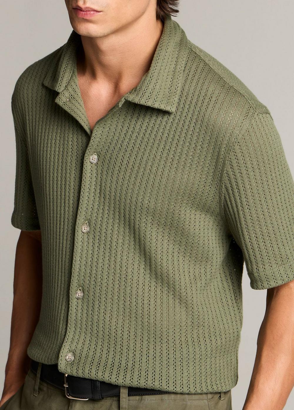 Vince Pointelle Cotton-Blend Button-Front Shirt - Short Sleeve