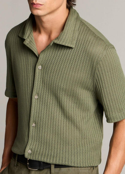 Vince Pointelle Cotton-Blend Button-Front Shirt - Short Sleeve