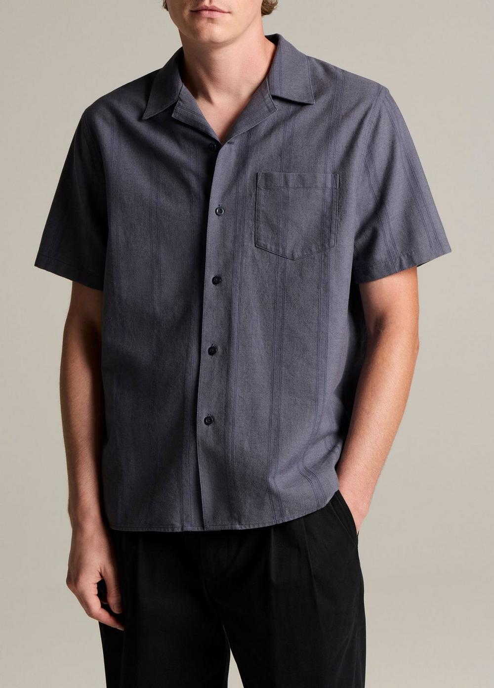Vince Cove Stripe Cotton-Hemp Cabana Shirt - Short Sleeve