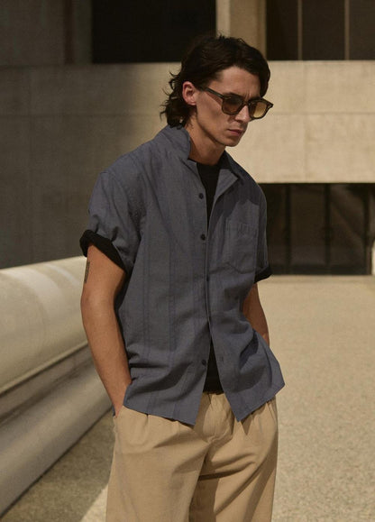Vince Cove Stripe Cotton-Hemp Cabana Shirt - Short Sleeve