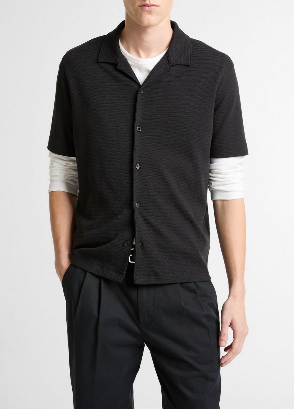 Vince Mesh-Knit Cotton-Blend Cabana Shirt - Short Sleeve