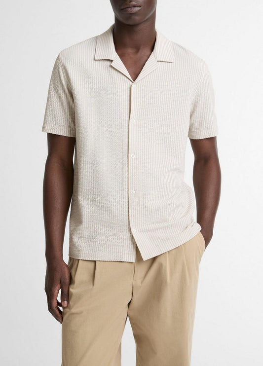 Vince Seersucker Stripe Stretch-Cotton Cabana Shirt - Short Sleeve