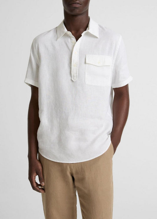 Vince Linen Short-Sleeve Half-Placket Shirt - Short Sleeve