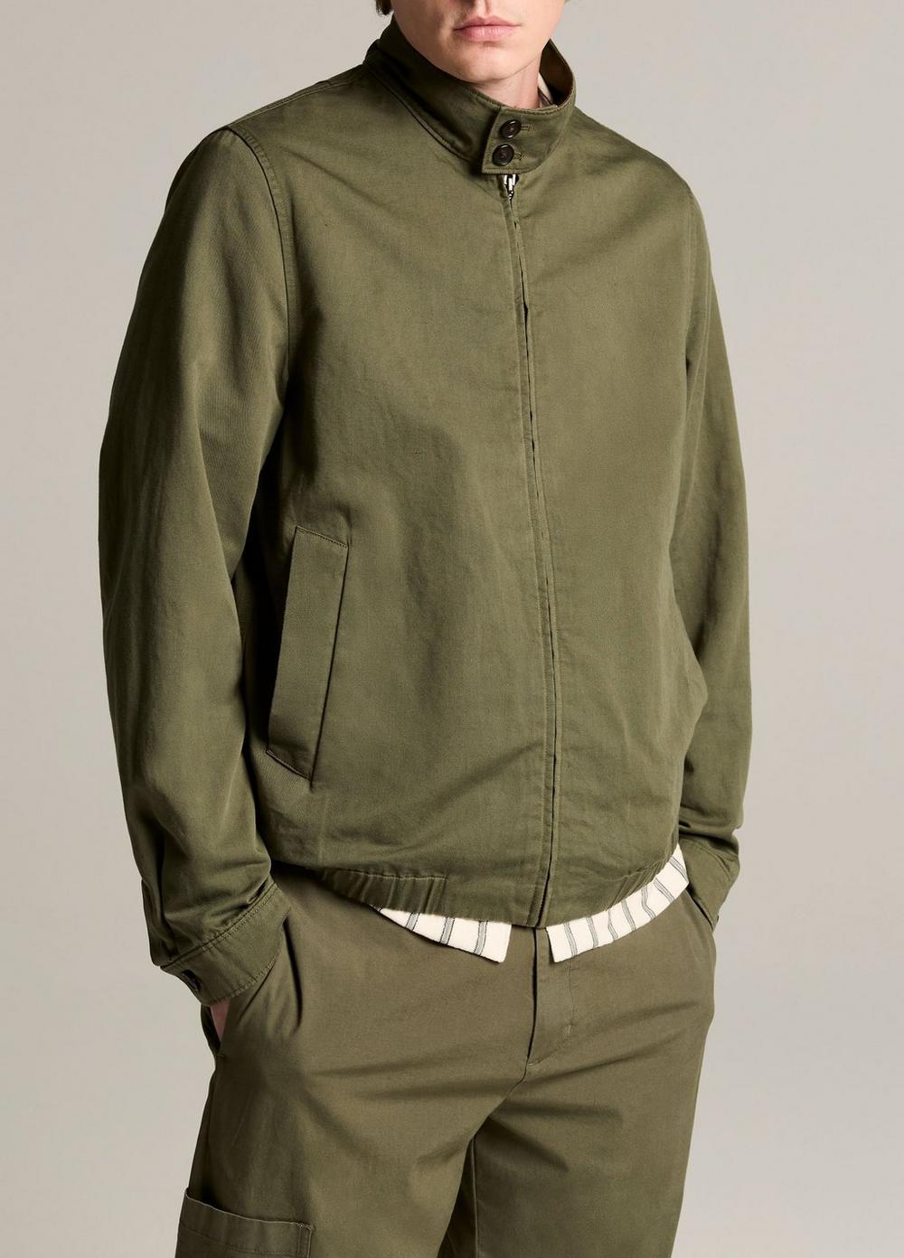 Vince Italian Cotton-Linen Band-Collar Bomber Jacket - Jackets