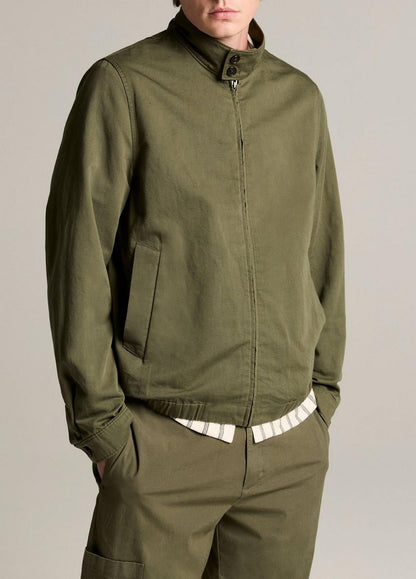 Vince Italian Cotton-Linen Band-Collar Bomber Jacket - Jackets