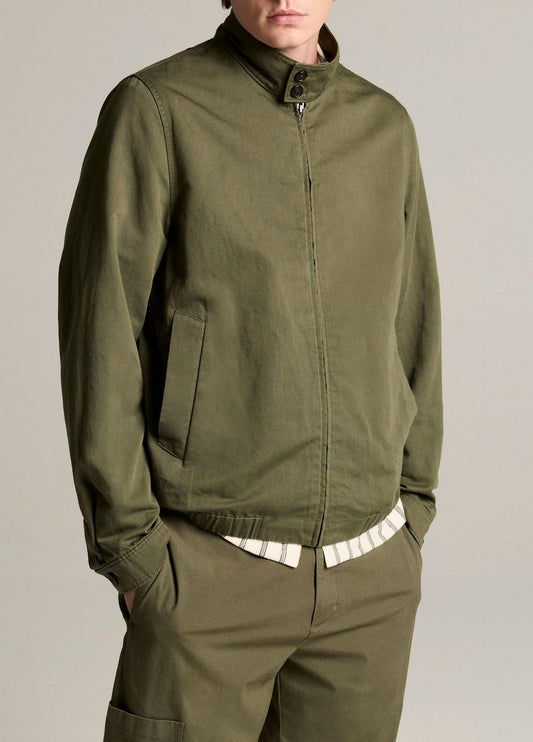 Vince Italian Cotton-Linen Band-Collar Bomber Jacket - Jackets