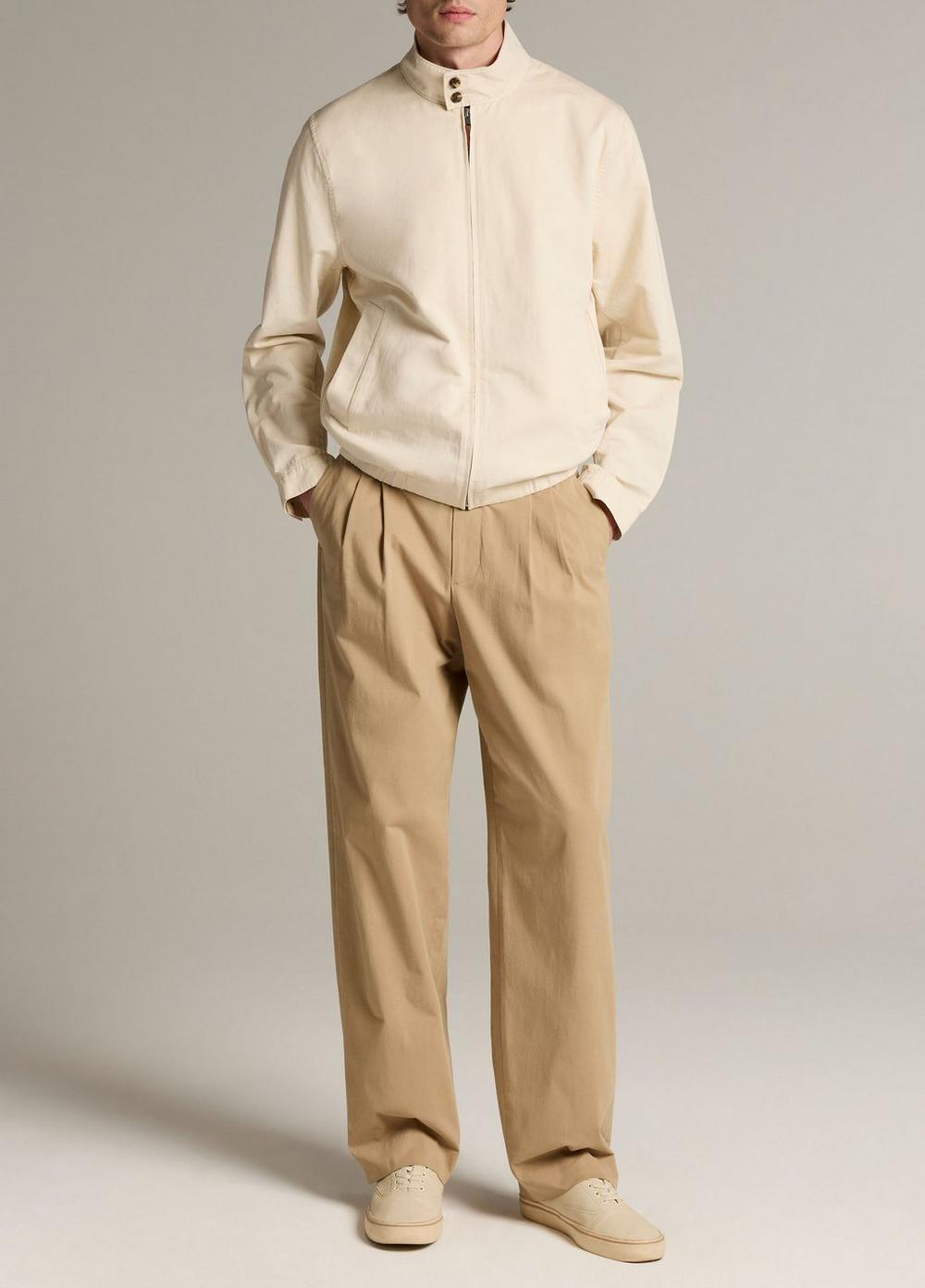 Vince Italian Cotton-Linen Band-Collar Bomber Jacket - Jackets