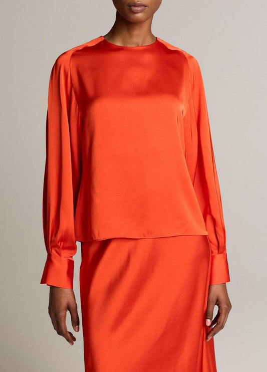 Vince Satin Tie-Neck Raglan Top - Long Sleeve
