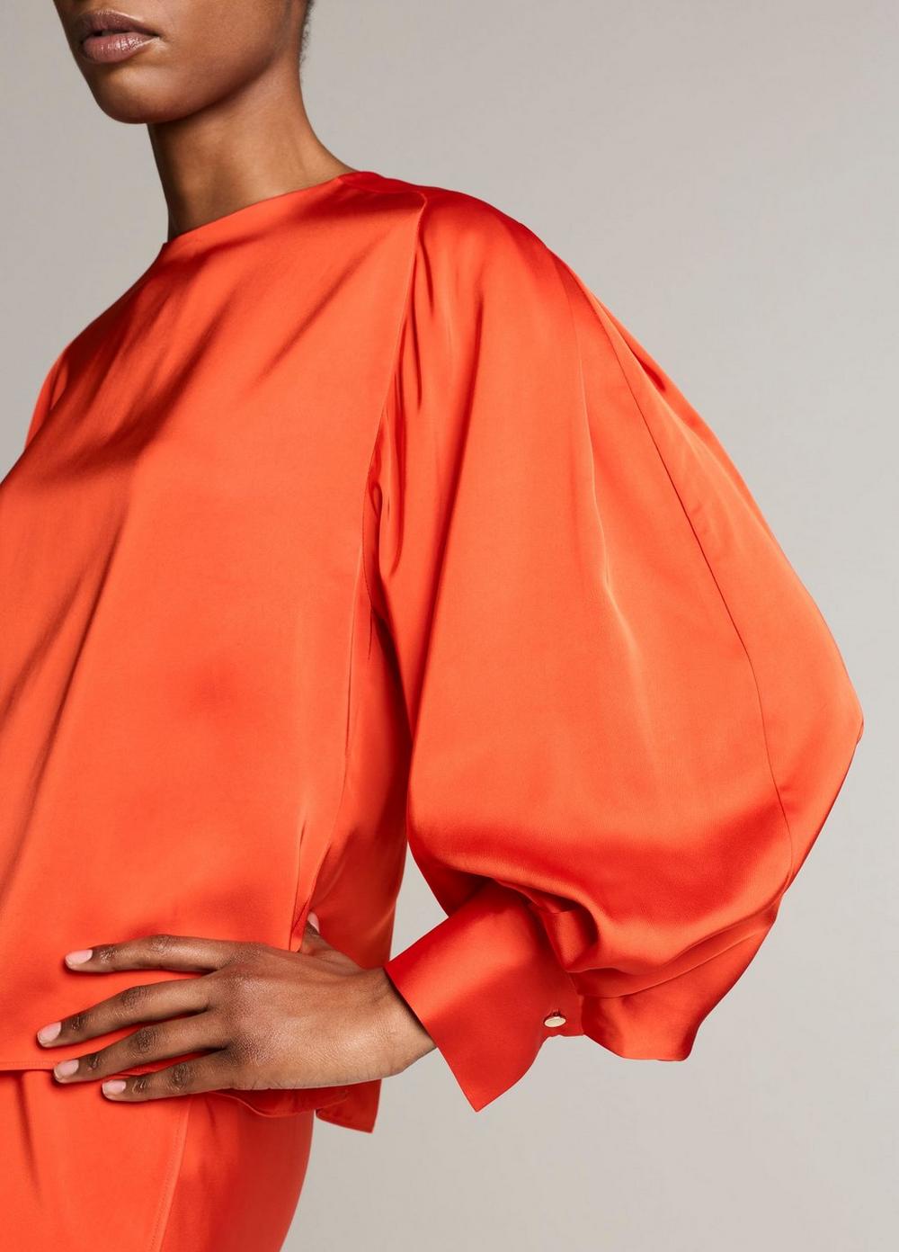 Vince Satin Tie-Neck Raglan Top - Long Sleeve