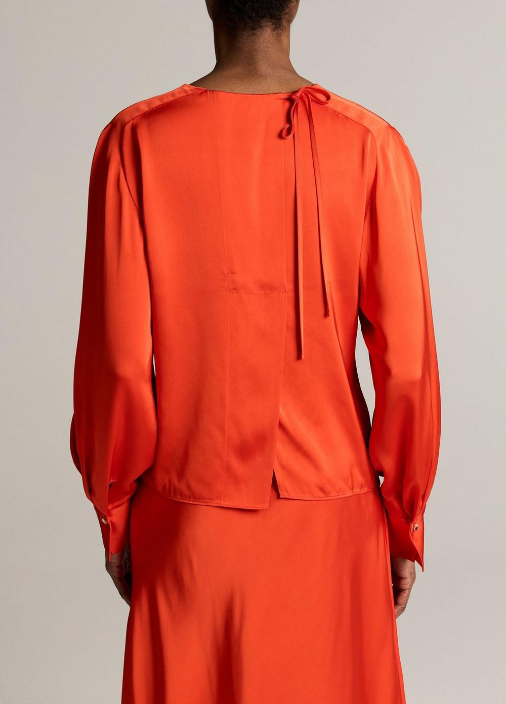 Vince Satin Tie-Neck Raglan Top - Long Sleeve
