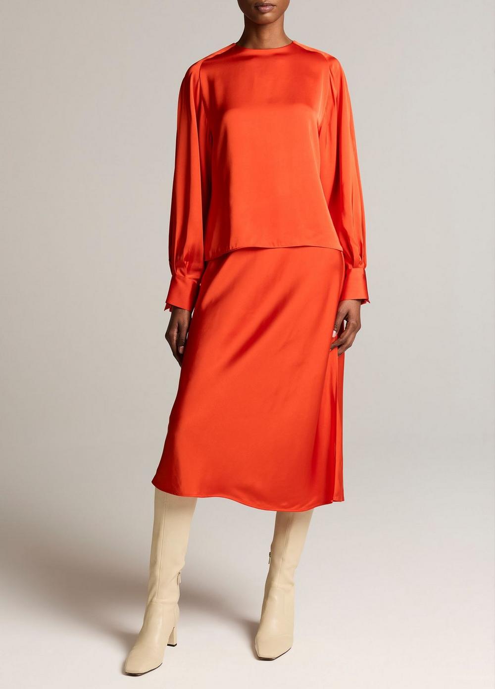 Vince Satin Tie-Neck Raglan Top - Long Sleeve