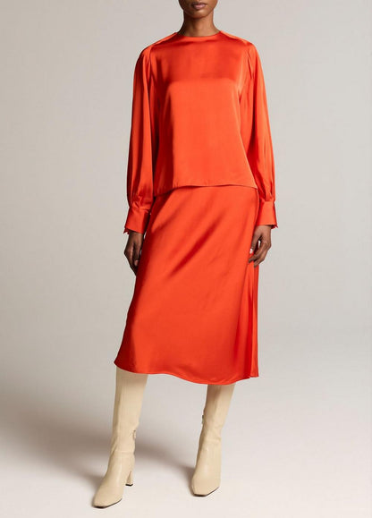 Vince Satin Tie-Neck Raglan Top - Long Sleeve