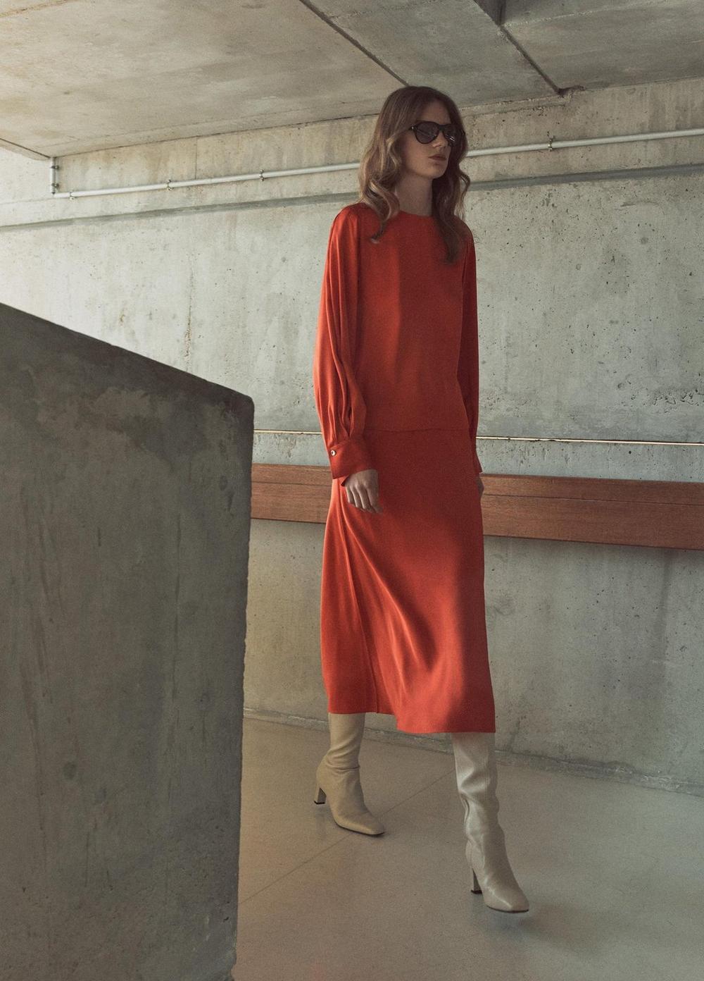 Vince Satin Tie-Neck Raglan Top - Long Sleeve