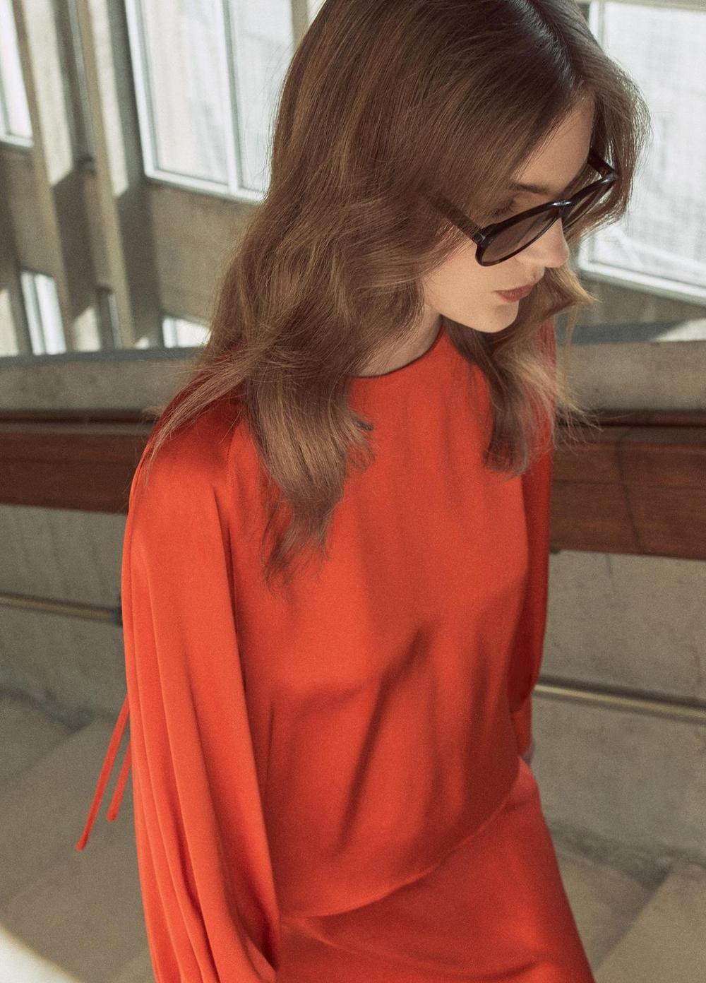 Vince Satin Tie-Neck Raglan Top - Long Sleeve