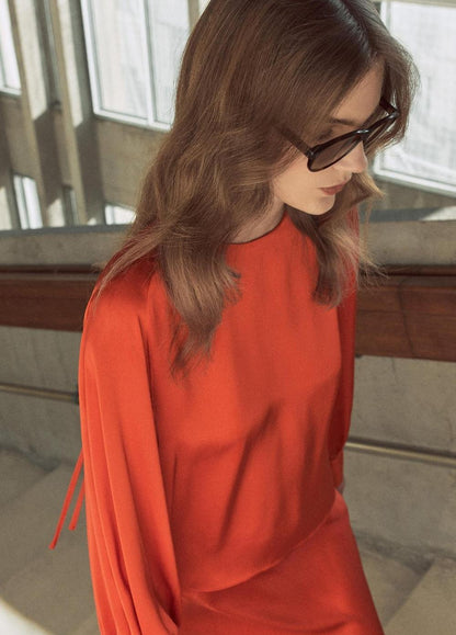 Vince Satin Tie-Neck Raglan Top - Long Sleeve