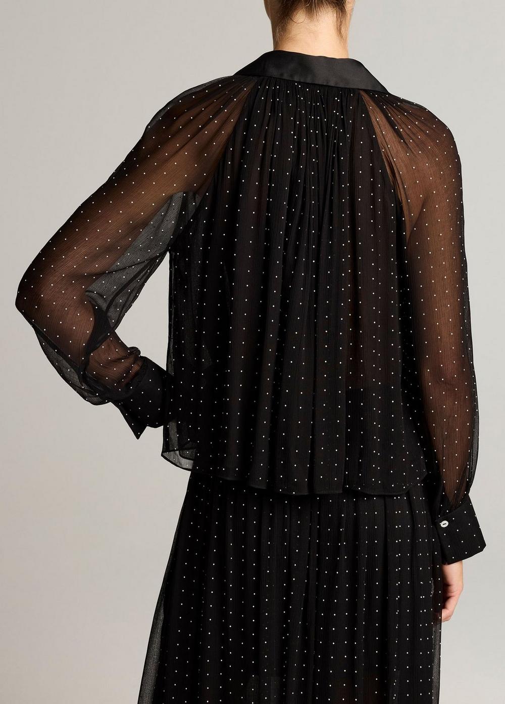 Vince Heat-Set Dot Chiffon Gathered Blouse - Long Sleeve