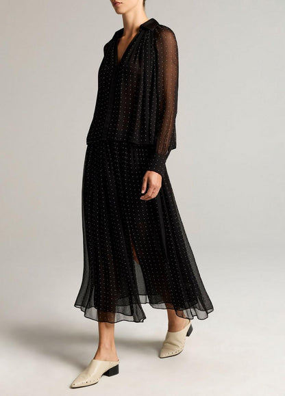 Vince Heat-Set Dot Chiffon Gathered Skirt - Skirts
