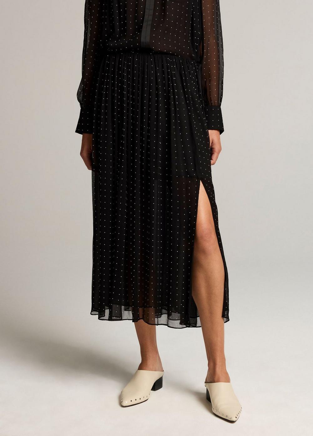 Vince Heat-Set Dot Chiffon Gathered Skirt - Skirts