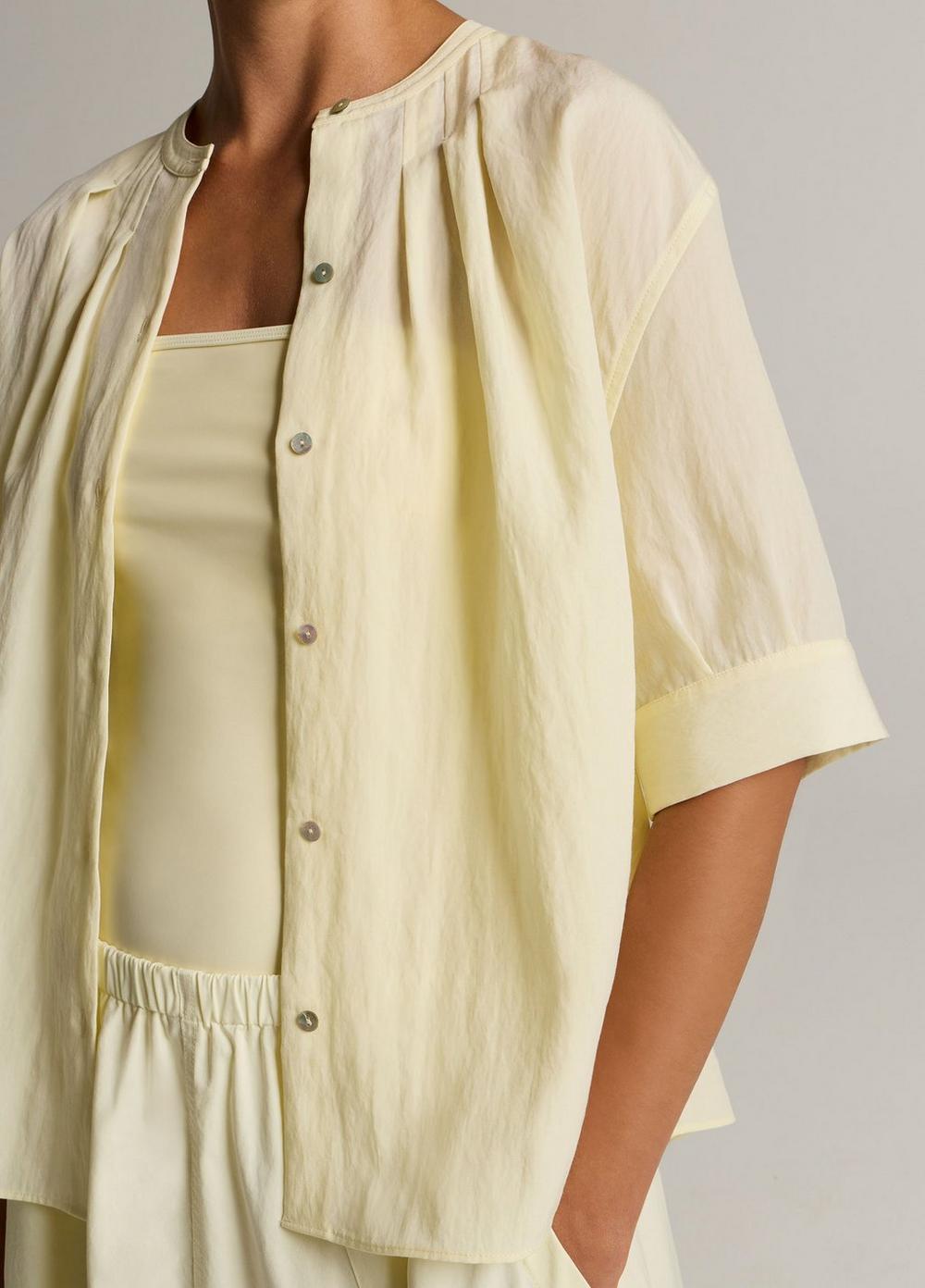 Vince Gathered A-Line Button-Front Shirt - Short Sleeve