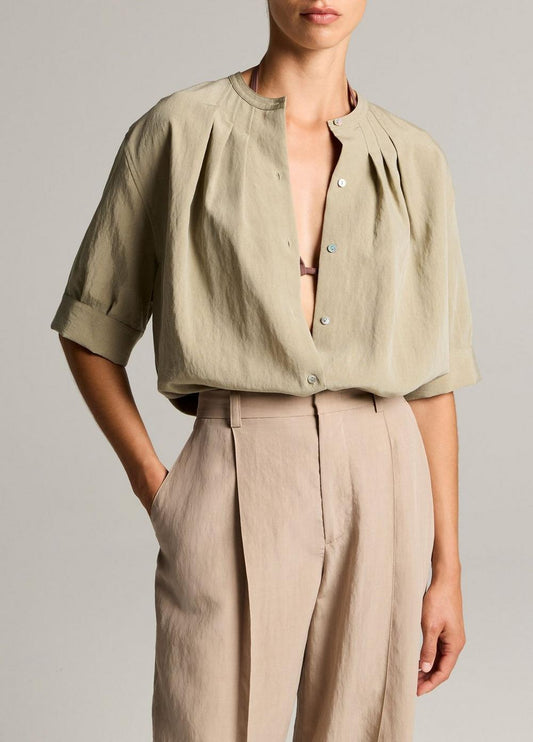 Vince Gathered A-Line Button-Front Shirt - Short Sleeve