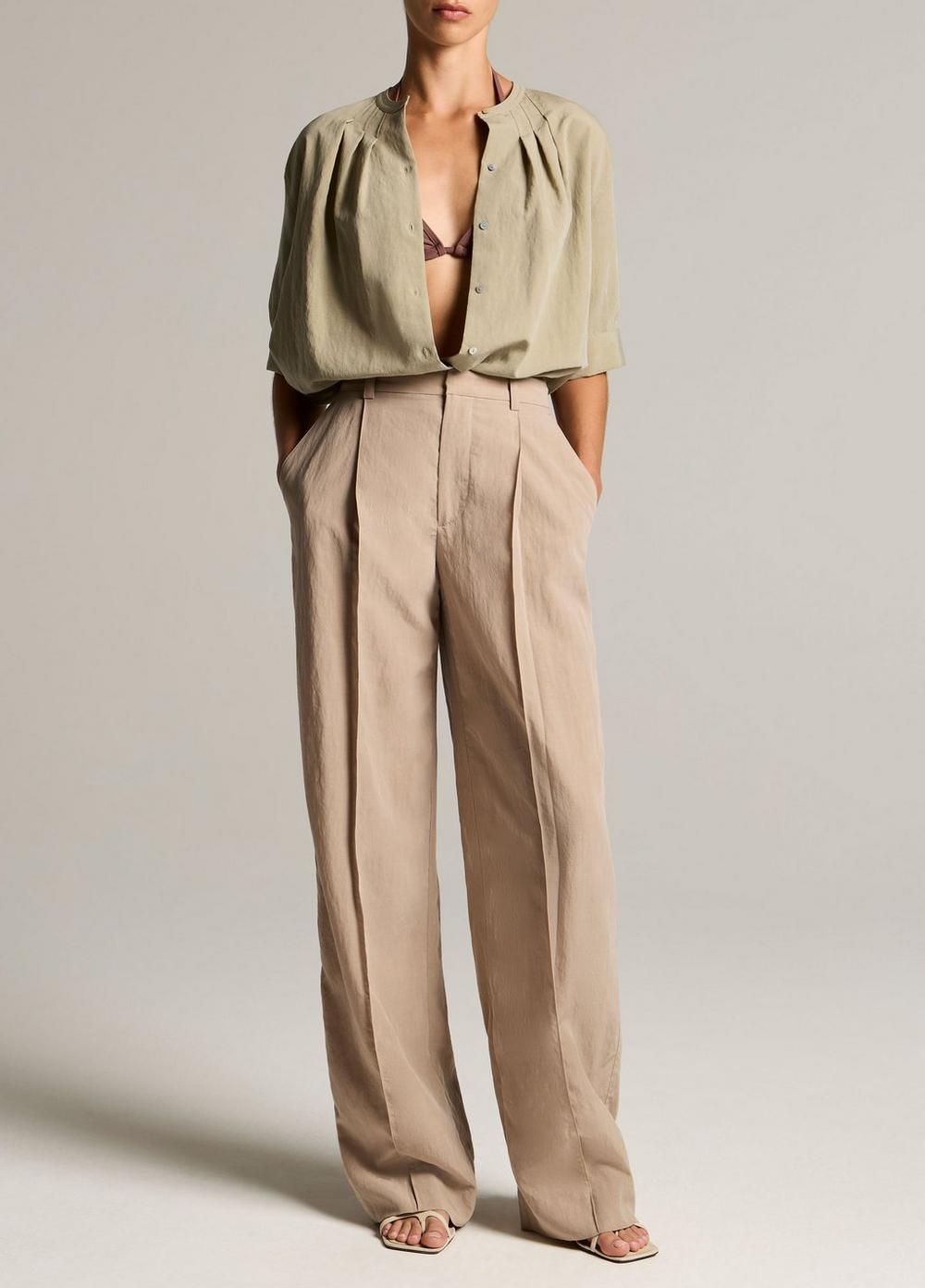 Vince Gathered A-Line Button-Front Shirt - Short Sleeve