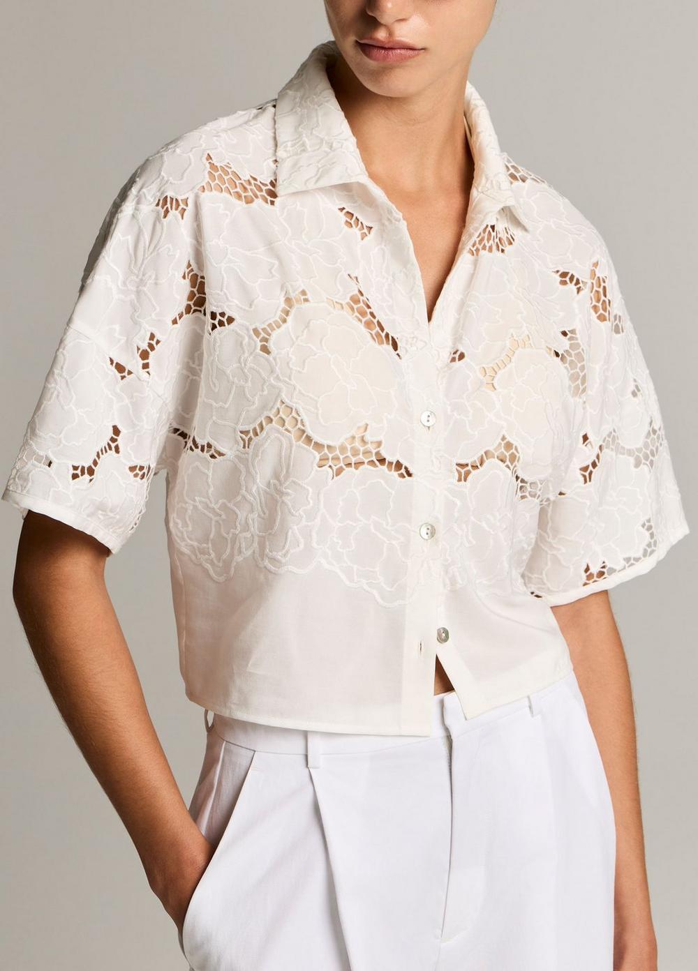Vince Lace Cropped Short-Sleeve Shirt - Short Sleeve