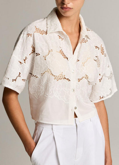 Vince Lace Cropped Short-Sleeve Shirt - Short Sleeve