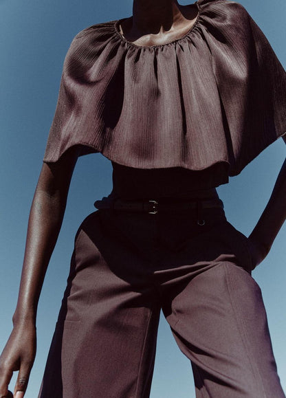 Vince Convertible Plissé Cape Top - Short Sleeve