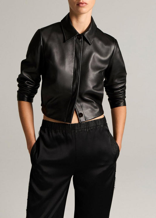 Vince Leather Cropped Jacket - Leather Jackets