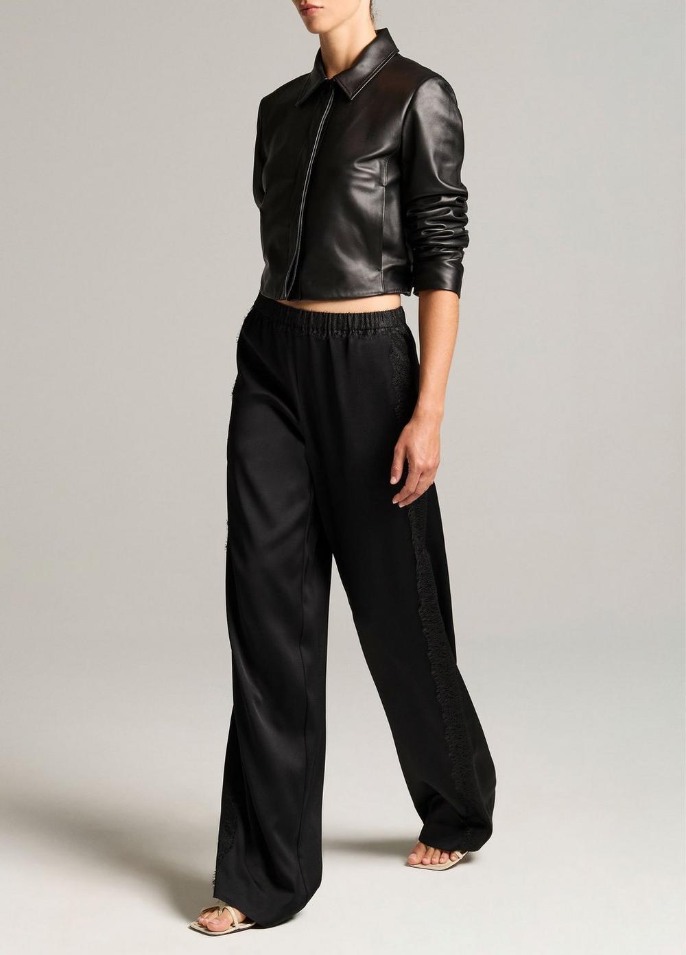 Vince Mid-Rise Lace-Trim Pull-On Pant - Wide Leg