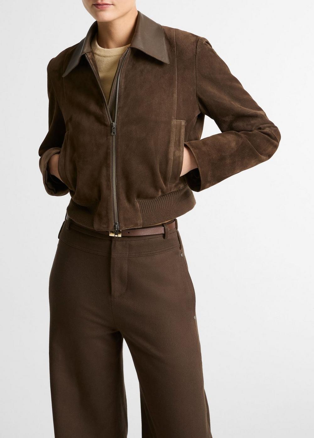 Vince Suede Shrunken Bomber Jacket  - Jackets