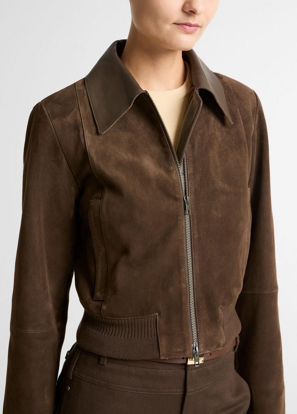 Vince Suede Shrunken Bomber Jacket  - Jackets