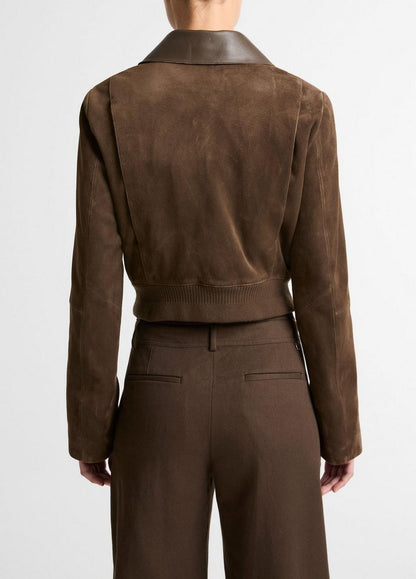 Vince Suede Shrunken Bomber Jacket  - Jackets