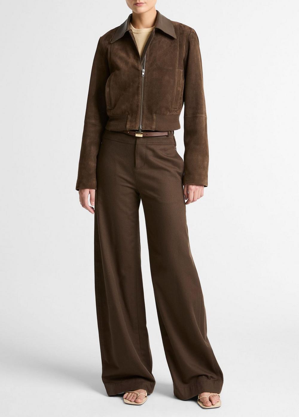 Vince Suede Shrunken Bomber Jacket  - Jackets