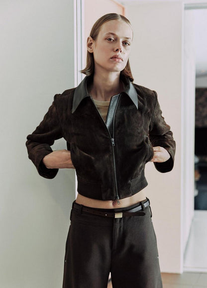 Vince Suede Shrunken Bomber Jacket  - Jackets