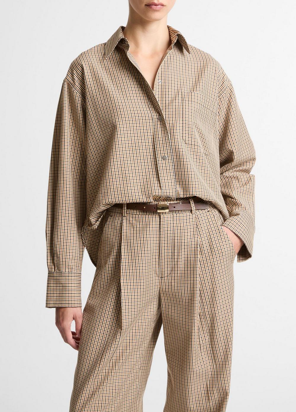 Vince Checked Italian Cotton-Blend Cropped Button-Front Shirt - Long Sleeve