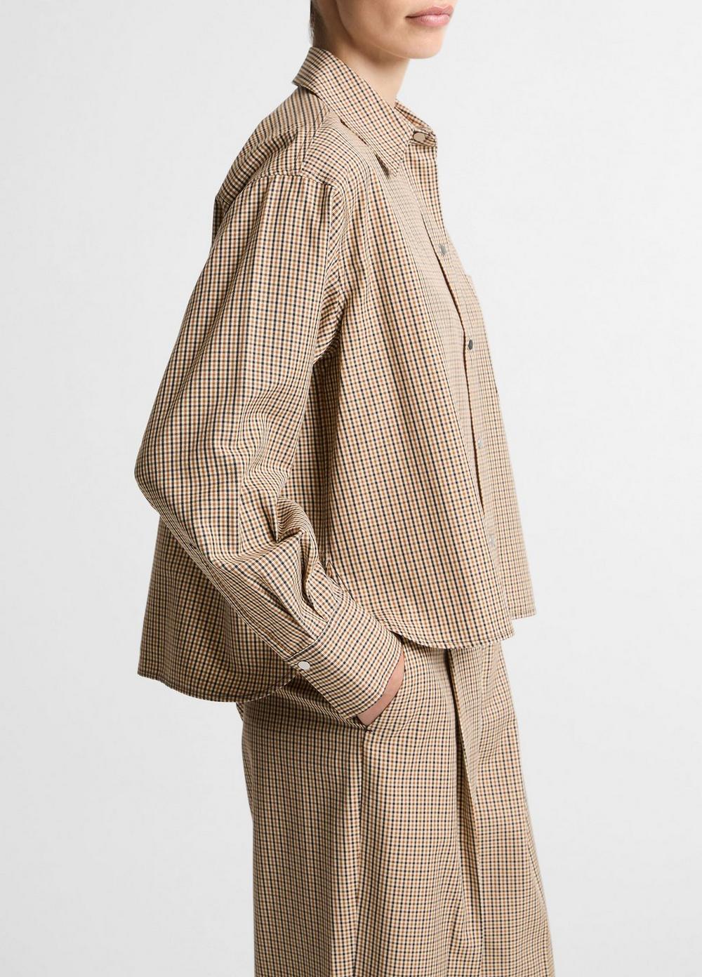 Vince Checked Italian Cotton-Blend Cropped Button-Front Shirt - Long Sleeve