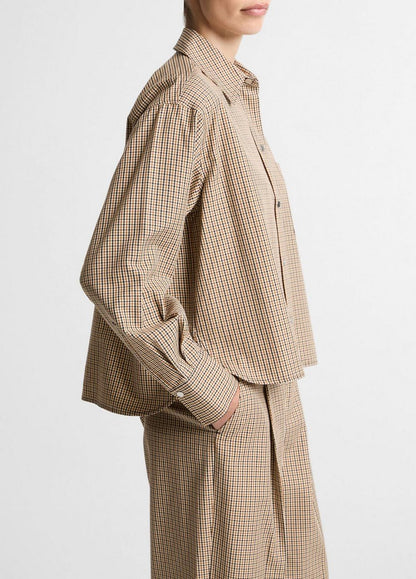 Vince Checked Italian Cotton-Blend Cropped Button-Front Shirt - Long Sleeve