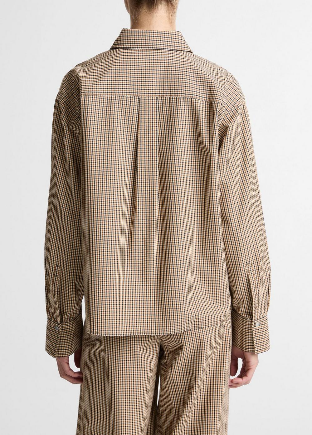 Vince Checked Italian Cotton-Blend Cropped Button-Front Shirt - Long Sleeve