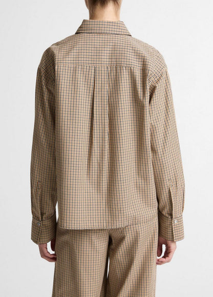 Vince Checked Italian Cotton-Blend Cropped Button-Front Shirt - Long Sleeve