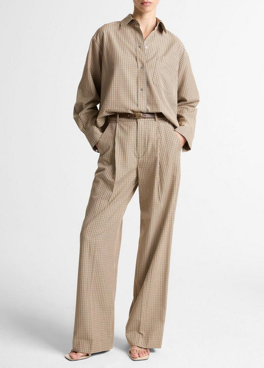 Vince Camille Checked Cotton-Blend Wide-Leg Trouser - Pants & Shorts
