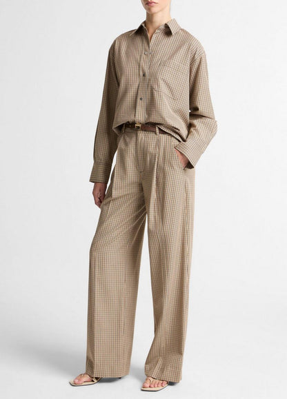 Vince Camille Checked Cotton-Blend Wide-Leg Trouser - Pants & Shorts