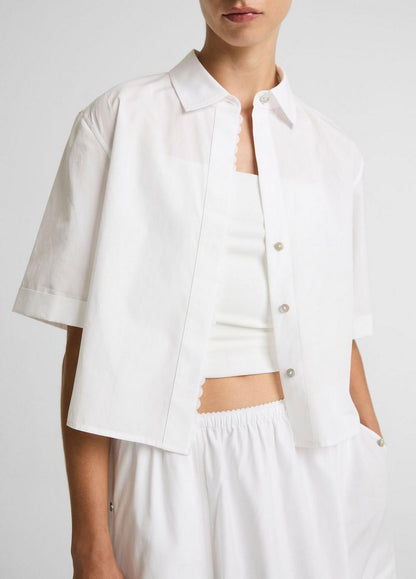 Vince Scallop-Detail Cotton Button-Front Shirt - Short Sleeve