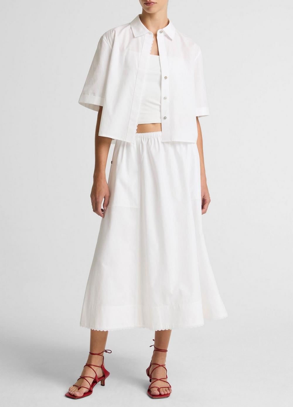 Vince Scallop-Detail Cotton Button-Front Shirt - Short Sleeve