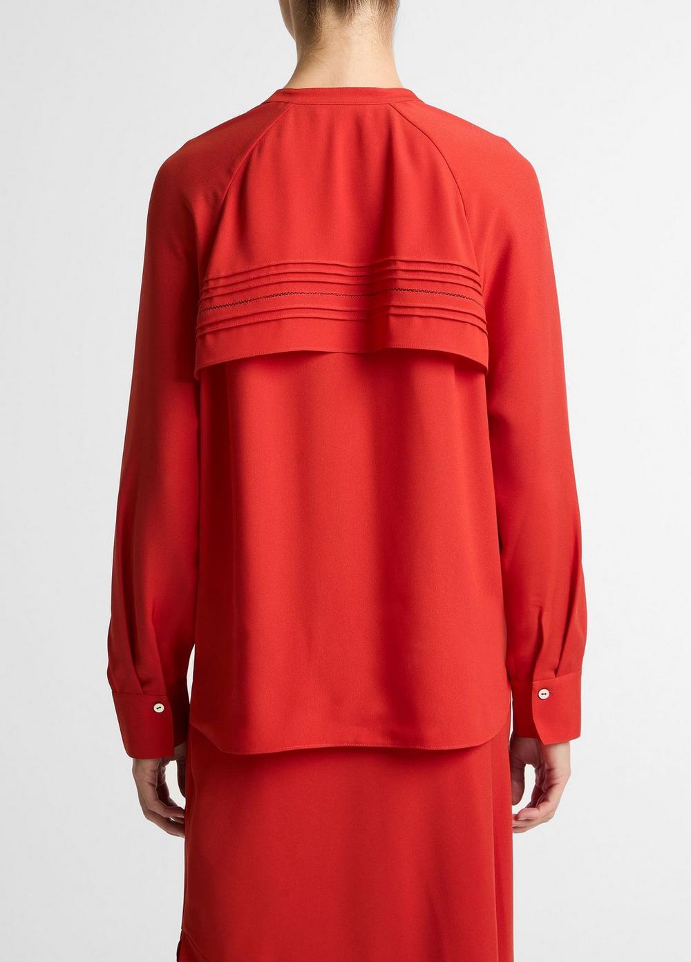 Vince Pintuck Satin Half-Placket Blouse - Shirts & Tees